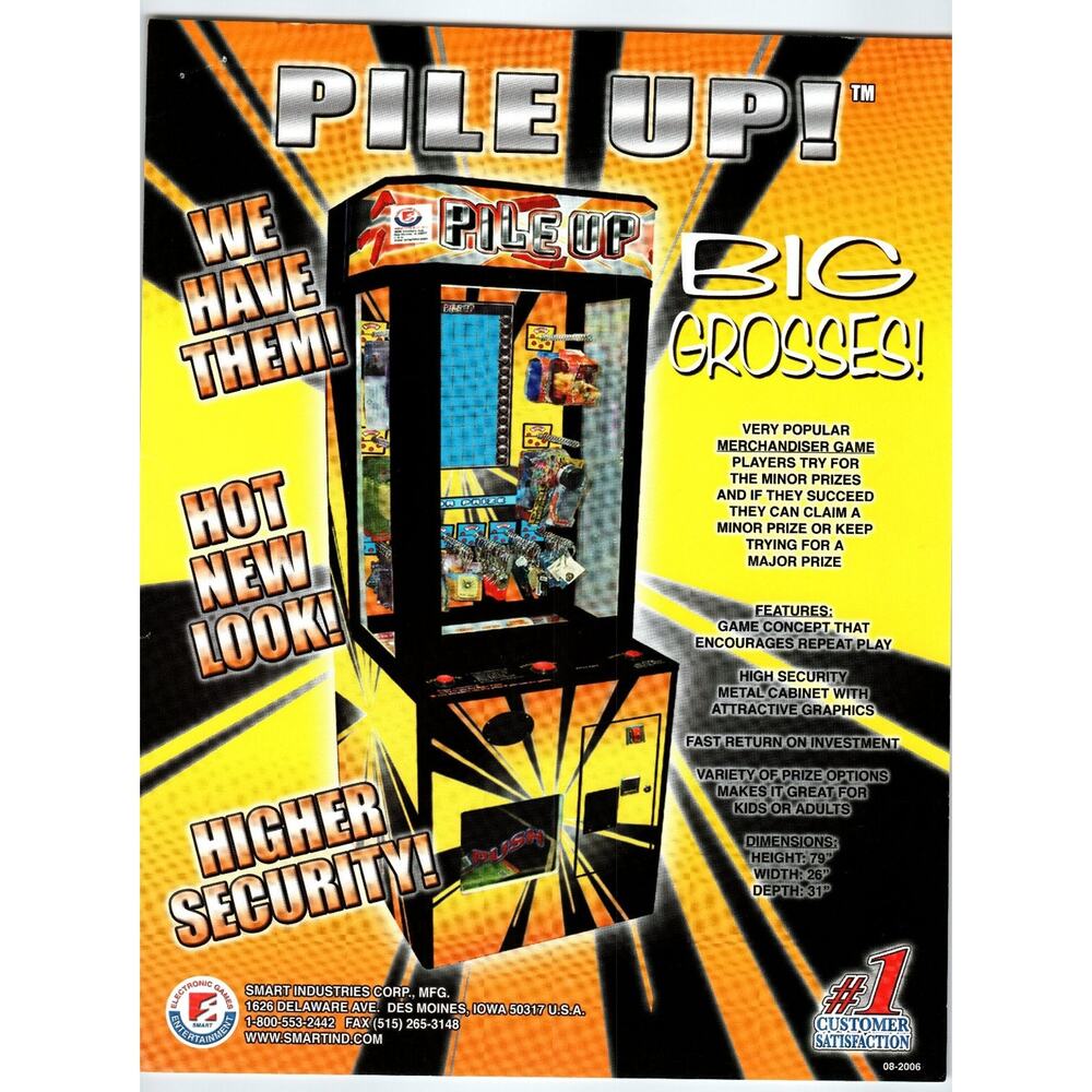 Pile Up Arcade Game Flyer 2006 Smart Industries Iowa Metal Cabinet